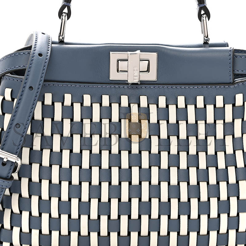 F**di calfskin woven mini peekaboo iconic satchel mirto white ice (24*18.5*10.5cm)